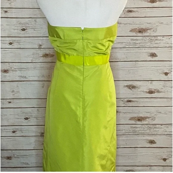 J CREW 100% Silk Lime Neon Green Strapless Cocktail Party Dress w Bow Size: 4P - Picture 5 of 10